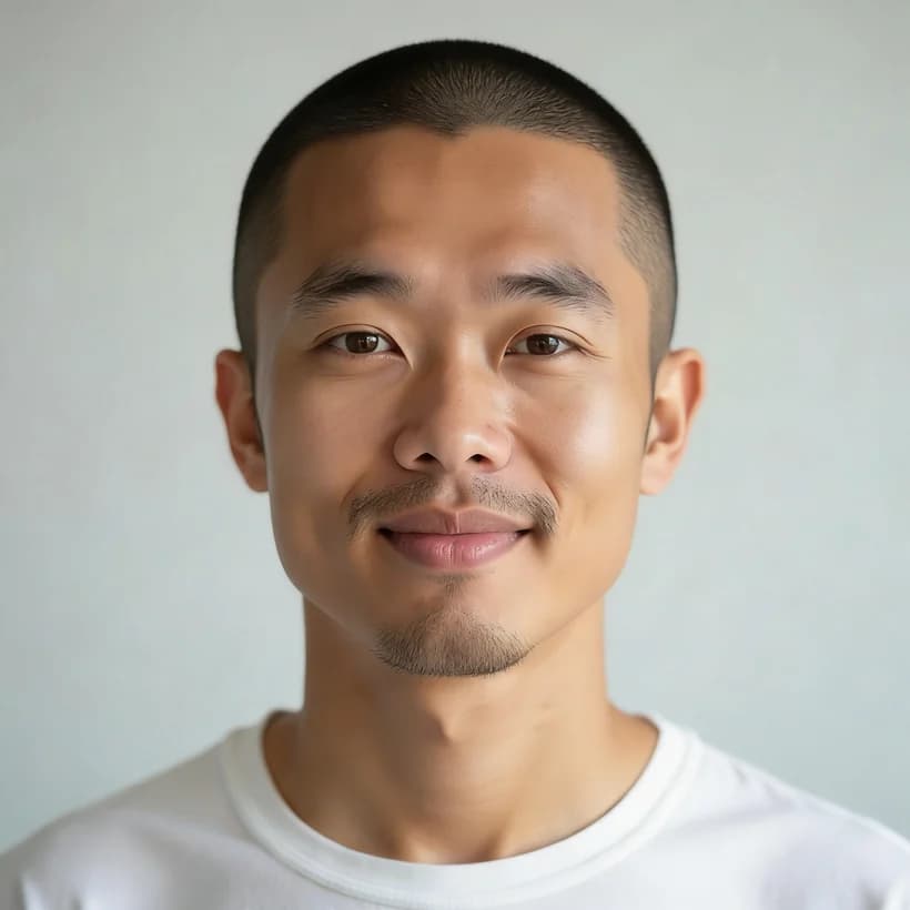 Buzz cut on a round face — before and after example preview — after