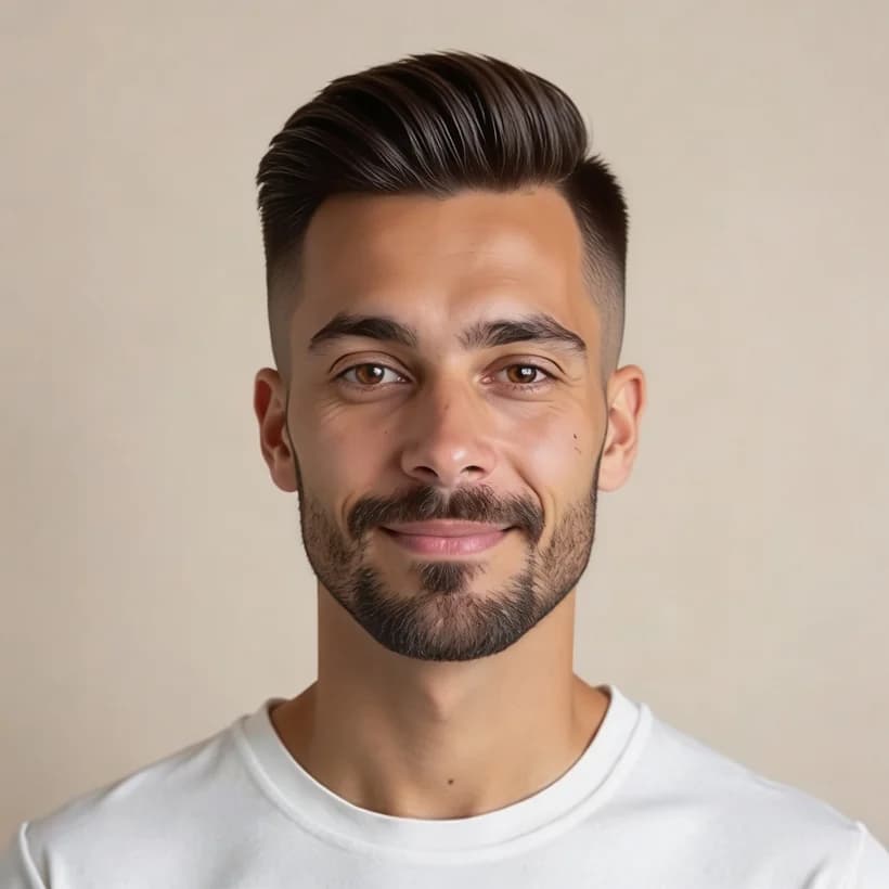 Mid taper fade on an oval face — before and after example preview — after