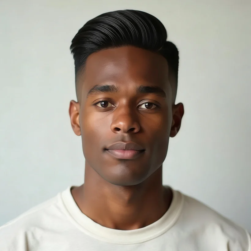 Taper fade on a round face — before and after example preview — after